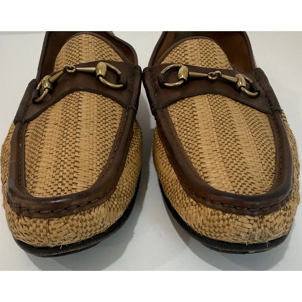Gucci Horsebit Straw Dress Loafers Men's Size 13 1/2